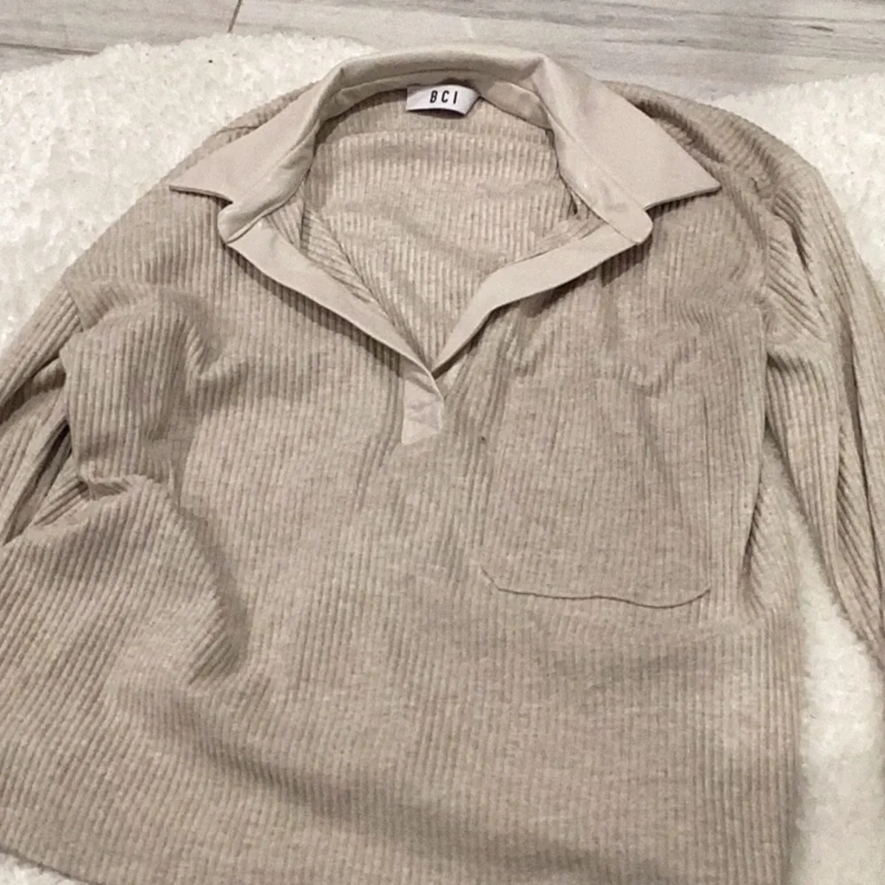 Beige Ribbed Long Sleeve Top - Picture 1 of 4